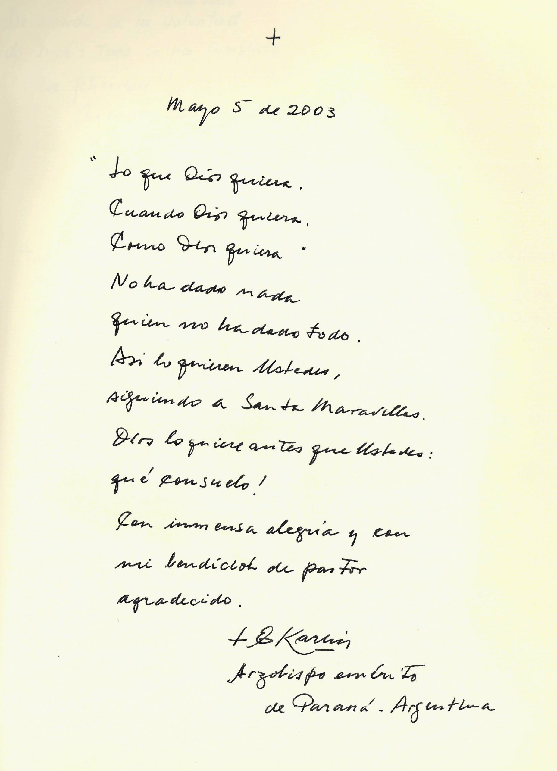 Autografo Monseñor Karlic